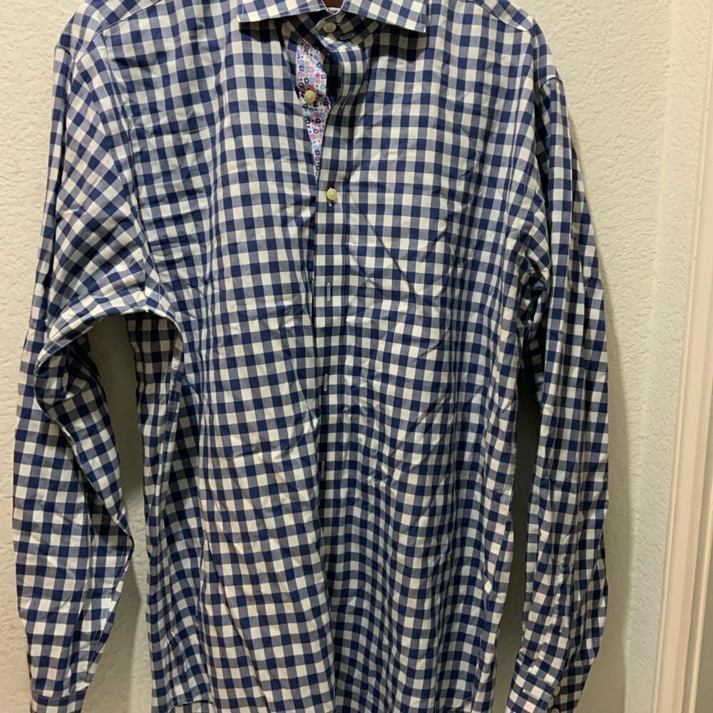 TaylorByrd Collection Men's Shirt XL Button Front Blue Print Long Sleeves